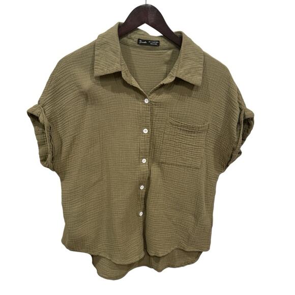 GREATHE Women's Olive Green Cotton Button Down Shirt Size L - Picture 2 of 11